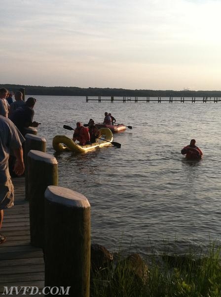 Members utilizing the raft in the Wicomico River